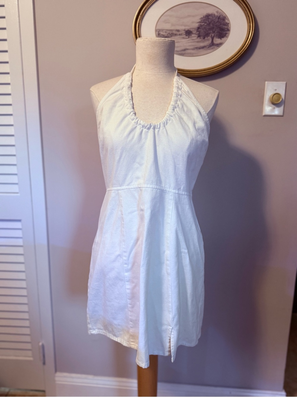 ASOS Design White Denim Halter Mini Dress Size 8